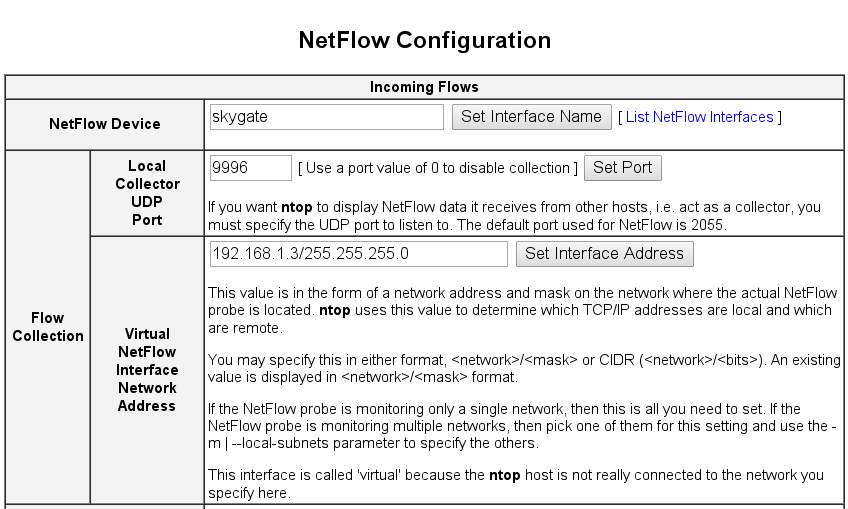 the NetFlow Device configuration form