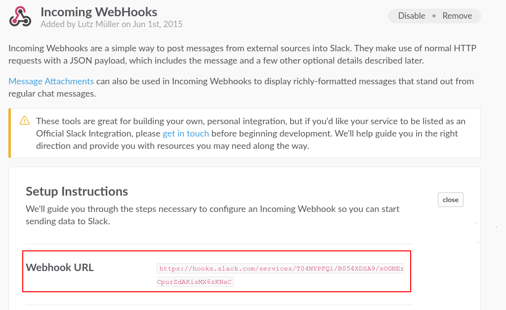setting up an incoming webhook in slack