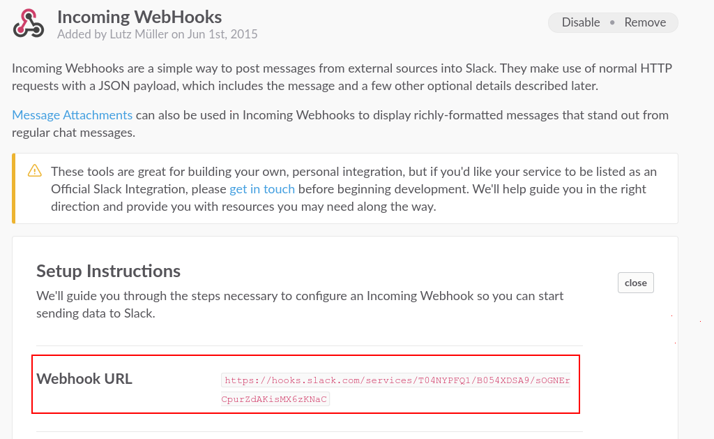 slack incoming webhooks example